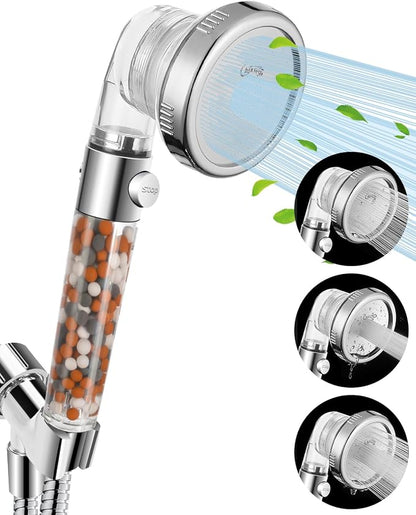 Filtered Shower Head for Hard Water with Stop, High Pressure | 4-Mode, Built-in Power Spray to Clean Corner, Tub & Pets, Water Softener Handheld Shower to Remove Chlorine & Fluoride