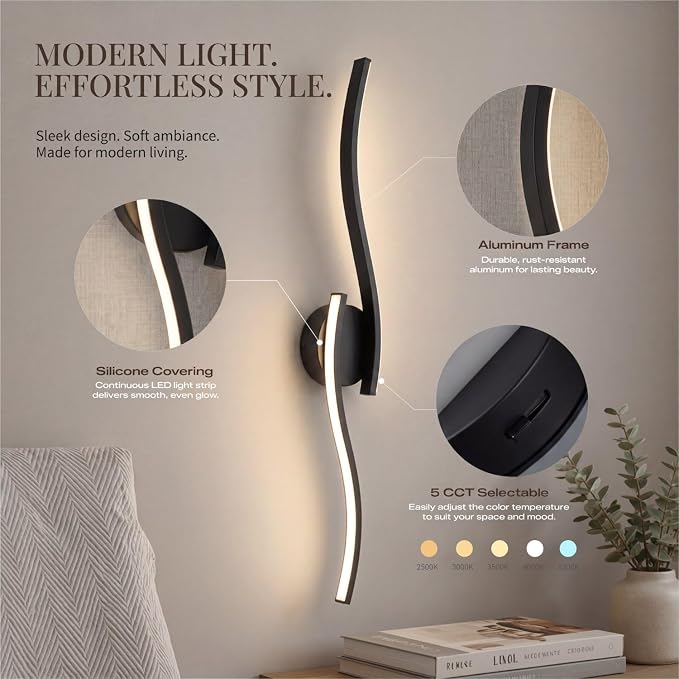 26 Inch LED Bathroom Vanity Light, Black, 5CCT | 26 Inch black LED bathroom vanity light with 5CCT, 20%-100% dimming, hardwired horizontal/vertical mount