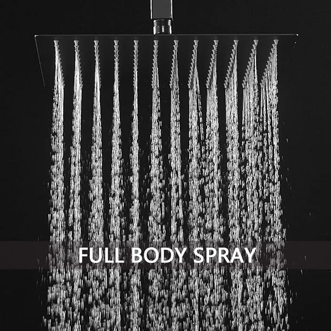 Shower Faucet Set Matte Black 12 Inch Ceiling Mount Rainfall Shower System with 2 Rain Shower Head and Handheld Head Combo Push Button Diverter Shower Trim Kit and Rough-in Valve Body