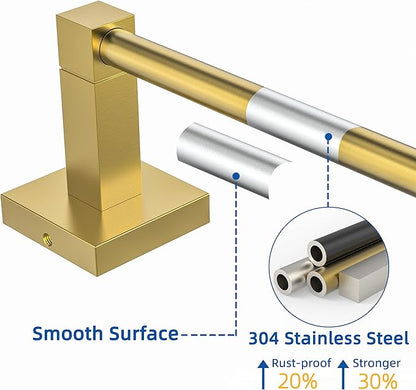 RUACQ Gold Towel Bar 24 inch, 304 Stainless Steel Towel Racks for Bathroom Wall Mounted, Heavy Duty Bath Towel Rod with Square Base(Brushed Gold)