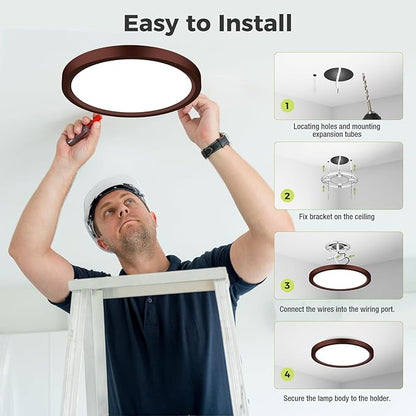 hepside LED Flush Mount Ceiling Light Fixture Oil Rubbed Bronze, 12Inch 24W, Dimmable&3000K-6500K Adjustable Low Profile Ceiling Lights, 3200LM Modern Lamp for Kitchen, Bedroom, Porch, Hallway