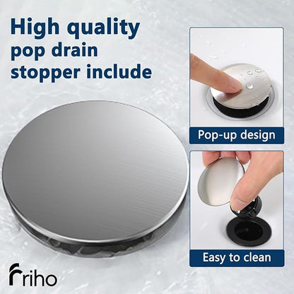 Friho 4 Inch Centerset Bathroom Faucet, Brushed Nickel Bathroom Faucets for Sink 3 Hole, Lead-Free 2 Handle Stainless Steel RV Bath Vanity Faucet with Pop-up Drain and Supply Lines
