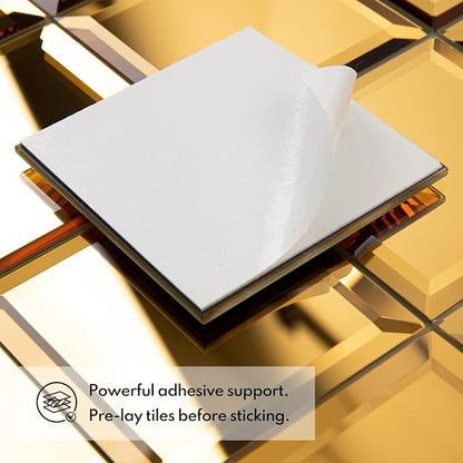 Peel and Stick 3 Inch Gold Mirror Backsplash, Square Tile for Kitchen Bathroom (32 Sheets, 2 SQ.FT.)