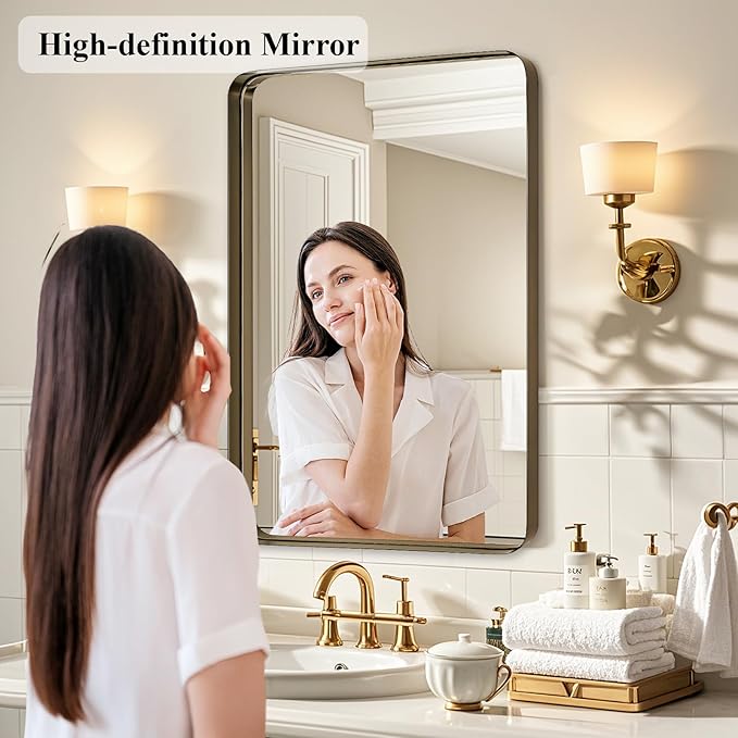Fabuday Bathroom Mirror 36x24 Inch, Bronze Frame Rectangle Wall Mirror Over Sink - Rustic Vanity Mirror for Modern Farmhouse Decor, Heavy-Duty Hooks Included, Horizontal or Vertical Hanging