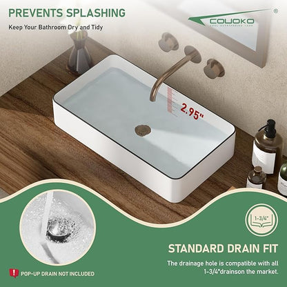 Bathroom Vessel Sink 24x14 inch Above Counter Rectangular White Ceramic Countertop Vessel Sink for Cabinet Lavatory Vanity 24" x 14"