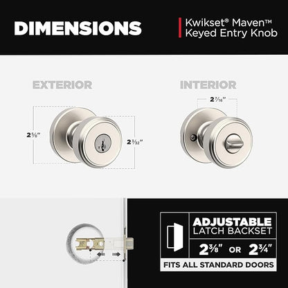 Kwikset Maven Entry Door Knob with Lock and Key, Secure Keyed Handle Exterior, Front Entrance and Bedroom, Satin Nickel, 10 Pack, Pick Resistant SmartKey Rekey Security and Microban