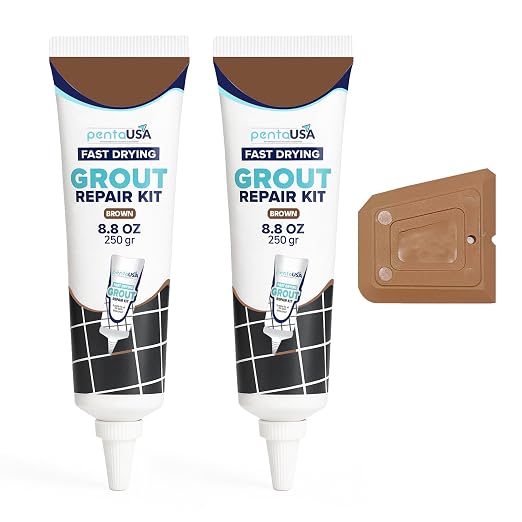 Premixed Tile Grout Repair - Beige Brown 2-Pack (17.6oz/500g) | Acrylic sanded formula, for bathroom shower kitchen tile, water-resistant, 24-hour cure, 58 sq ft, value 2-pack