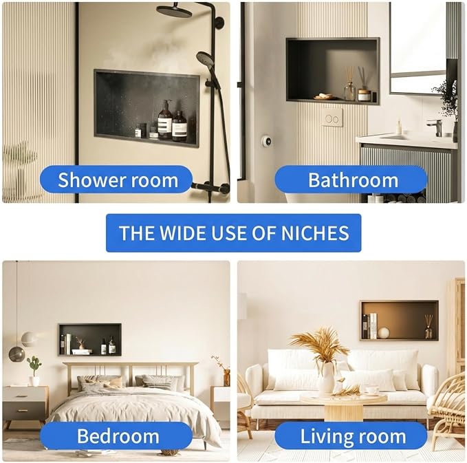 304 Stainless Steel Recessed Shower Niche 12" X 36" No Tile Needed | Waterproof Rustproof Matte Black Bathroom Niche for Shower Double Shelves, for Shower Wall &Bathroom Storage and Space Saving