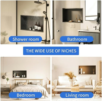 304 Stainless Steel Recessed Shower Niche 12" X 36" No Tile Needed | Waterproof Rustproof Matte Black Bathroom Niche for Shower Double Shelves, for Shower Wall &Bathroom Storage and Space Saving