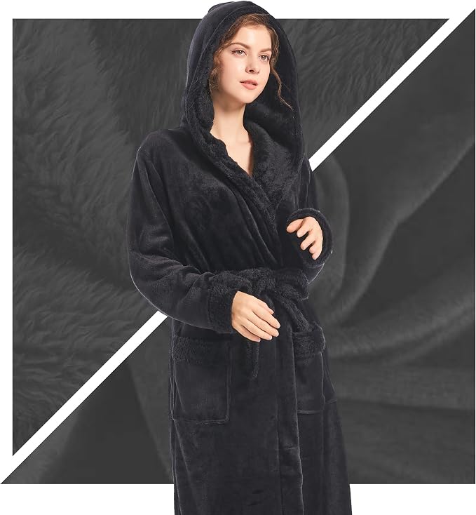 Inner Wish Women Hooded Plush Robe, Fleece Highly Absorbent Cozy Warm Bathrobe
