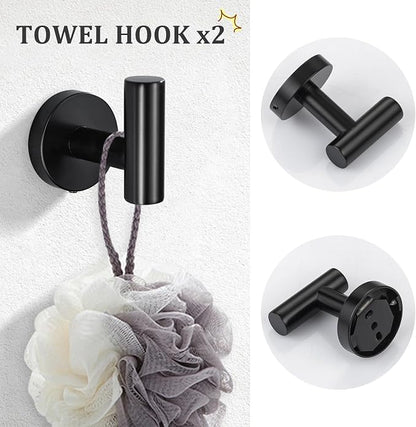 TURS Matte Black 5-Piece Bathroom Hardware Set Towel Bar Set SUS304 Stainless Steel Towel Racks for Bathroom Wall Mounted, 23.6-Inch