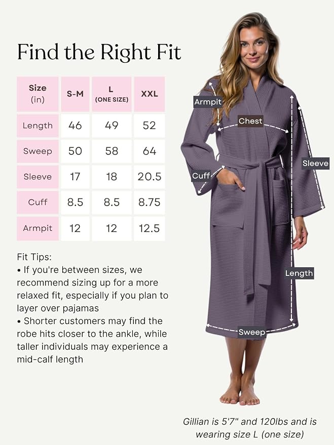 Turquaz Womens Lightweight Waffle Kimono Bathrobe for Men - Soft Quick-Dry Spa & Summer Towel Robe, Cotton Blend