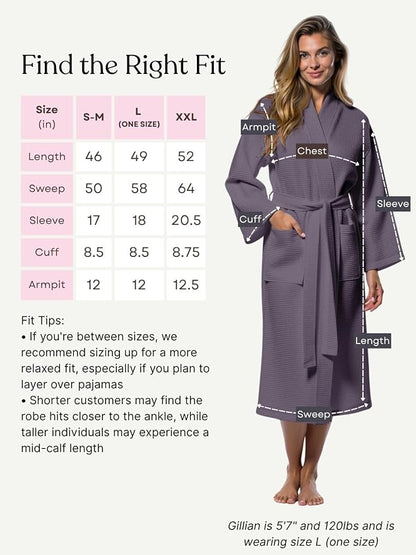 Turquaz Womens Lightweight Waffle Kimono Bathrobe for Men - Soft Quick-Dry Spa & Summer Towel Robe, Cotton Blend