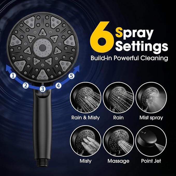 12" Filtered Shower Head with Handheld Rain Shower Head with Filters | Shower Filter Head for Hard Water,High Pressure,Dual Rainfall Shower Heads with Adjustable Extension Arm & Slide Bar,Black