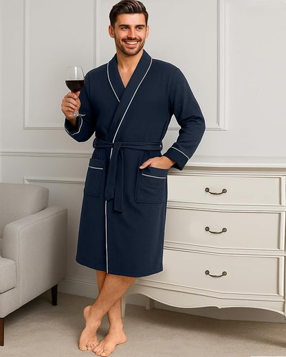 Cotton Blend Lightweight Knit Robe for Men Soft Loungewear Bathrobe