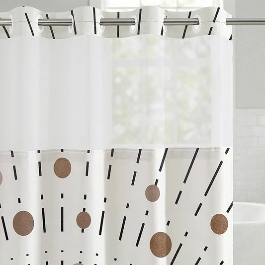 Americanflat 72x75 Hookless Shower Curtain - Water-Resistant Modern Boho Shower Curtain with Sheer Panel, Snap-in Liner, and Grommets - 100% Polyester - Black, Bronze, and White