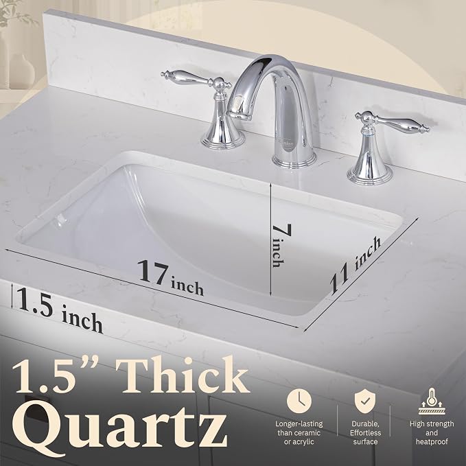 Lavanti Oakford 30 Inch Bathroom Vanity with Sink – Stylish White Vanity Bathroom with Storage Cabinet – Modern Bathroom Vanities with Single Vanity Sink & Quartz Countertop