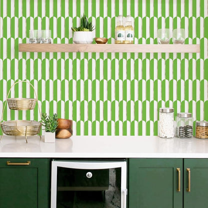Vamos Tile Peel and Stick Backsplash Seamless Tile,Fish Scale,Matt,10-Sheet | 11.9''x10.8'',White & Grass Green PVC+Light Gold Stick on Backsplash Tile for Kitchen & Bathroom & Laundry & Camper