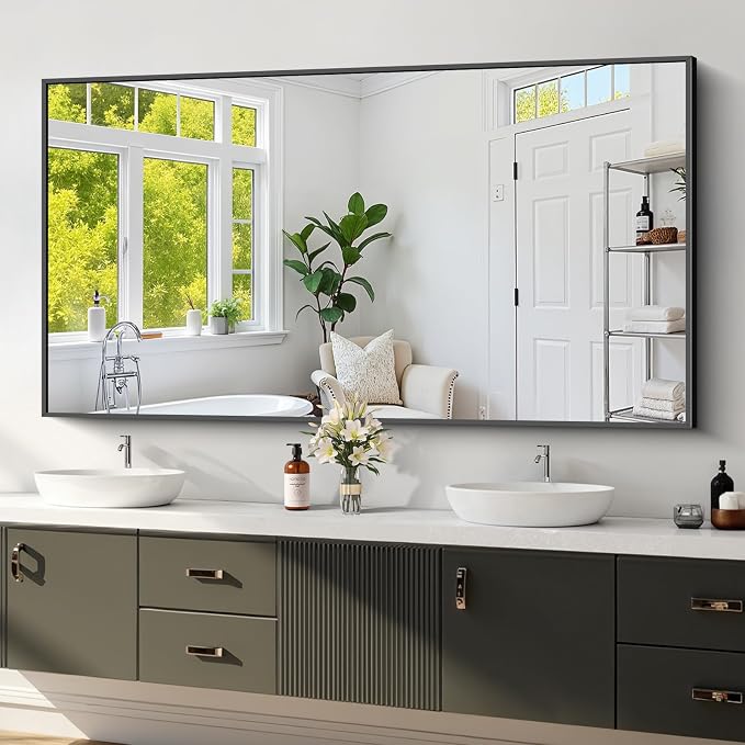 Koonmi Black Bathroom Mirror for Over Sink,Metal Framed 30"x60" Wall Mirror