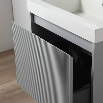 Blossom 24 Inch Bathroom Vanity with Sink and Side Cabinet, All Wood Floating Bathroom Vanity with Acrylic Sink, Bathroom Sink Cabinet with Soft-Close Drawer, Modern Style Vanities, Light Grey