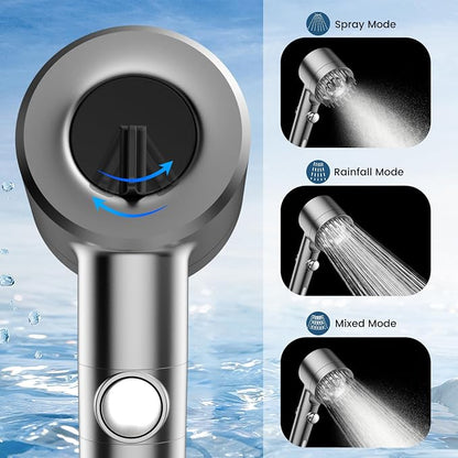 PWERAN Filtered Shower Head with Handheld,High Pressure Shower Heads Filter | ON/OFF Switch,4 Spray,Built-in Power Wash,Detachable Showerhead,Silicone Massage Brush,Remove Chlorine,Reduces Dry Itchy Skin
