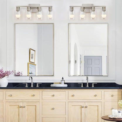 4 Light Bathroom Vanity Light Brushed Nickel Vanity Lights for Bathroom Modern 4-Lights Wall Sconce with Clear Glass Shade for Bedroom Living Room
