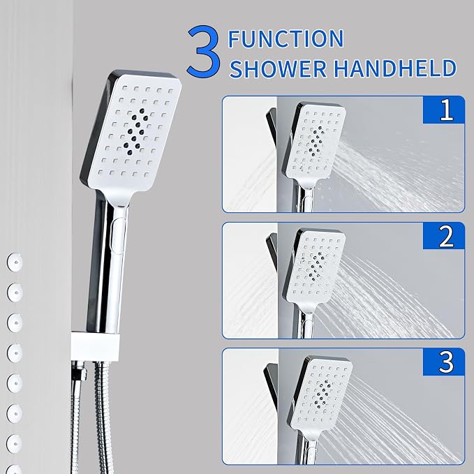Shower Panel Tower System,Rain Shower Head Rainfall Waterfall | Handheld High Pressure Rain Massage System(Brushed Silver)