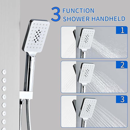 Shower Panel Tower System,Rain Shower Head Rainfall Waterfall | Handheld High Pressure Rain Massage System(Brushed Silver)