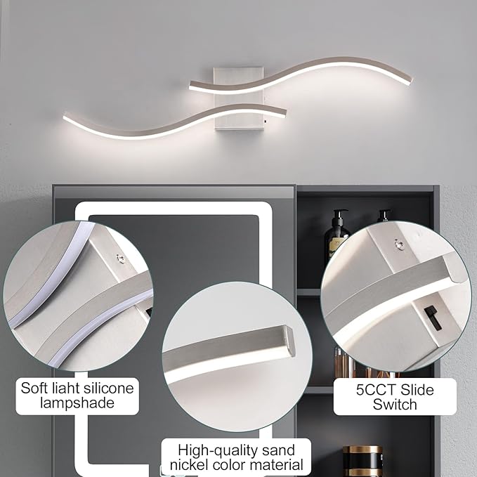 Bathroom Vanity Light Fixture, 26W 5CCT Dimmable Modern Led Bathroom Light Fixtures Over Mirror, LED Vanity Lighting Bar for Bathrooms (Brushed Nickel, 31.5inch)