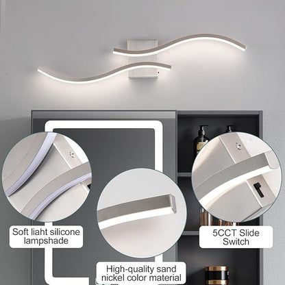 Bathroom Vanity Light Fixture, 26W 5CCT Dimmable Modern Led Bathroom Light Fixtures Over Mirror, LED Vanity Lighting Bar for Bathrooms (Brushed Nickel, 31.5inch)