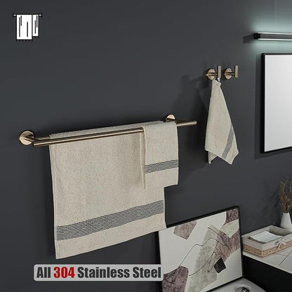 JQK Double Towel Bar Champagne Bronze, 27 Inch 304 Stainless Steel Thicken 0.8mm Towel Rack for Bathroom, Towel Holder Wall Mount, Useable Length 24 Inch, TB100L24-CB