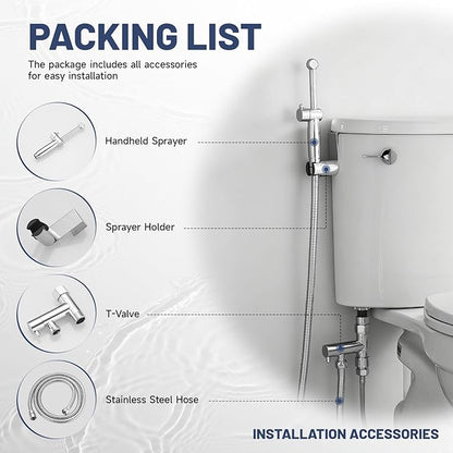 Chrome Handheld Bidet Sprayer for Toilet with Bidet Hose Brass Cloth Diaper Sprayer Bathroom Toilet Attachment for Feminine Wash, Wall Mount or Toilet Mount