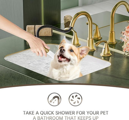 Phiestina Brushed Gold Farmhouse Rotatable Bathroom Faucet - 8 Inch Widespread 3-Hole with Pull-Out Sprayer, Lead-Free Stainless Steel, Metal Pop-Up Drain, Water Supply Lines, 2 Handles,WFJC180CL-BG