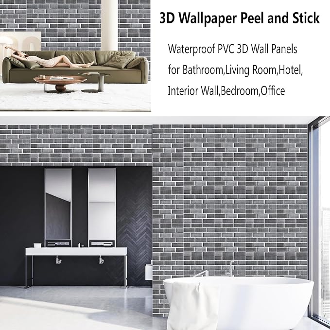 3D Wall Panels Peel and Stick 10 PCS PVC Brick Stone Wallpaper | 11.81*11.81 Inch, Waterproof, Self-Adhesive Wall Tiles, for Accent Walls, Kitchen, Bathroom, Bedroom & Office Decor