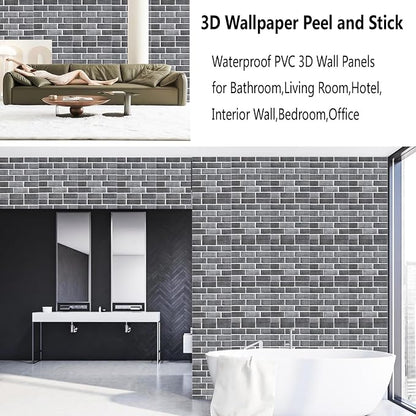 3D Wall Panels Peel and Stick 10 PCS PVC Brick Stone Wallpaper | 11.81*11.81 Inch, Waterproof, Self-Adhesive Wall Tiles, for Accent Walls, Kitchen, Bathroom, Bedroom & Office Decor