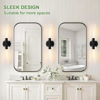 Matte Black Wall Sconces, Bathroom Sconces Wall Lighting with Clear Glass, Modern Sconces Wall Light fixtures for Bathroom Mirror Living Room Hallway Bedroom