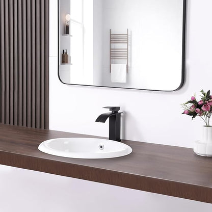 Bathroom Vessel Sink 18'' x 15'' Semi Recessed Bathroom Sink Oval Drop-in Vanity Sink with Overflow White Ceramic Modern Art Basin