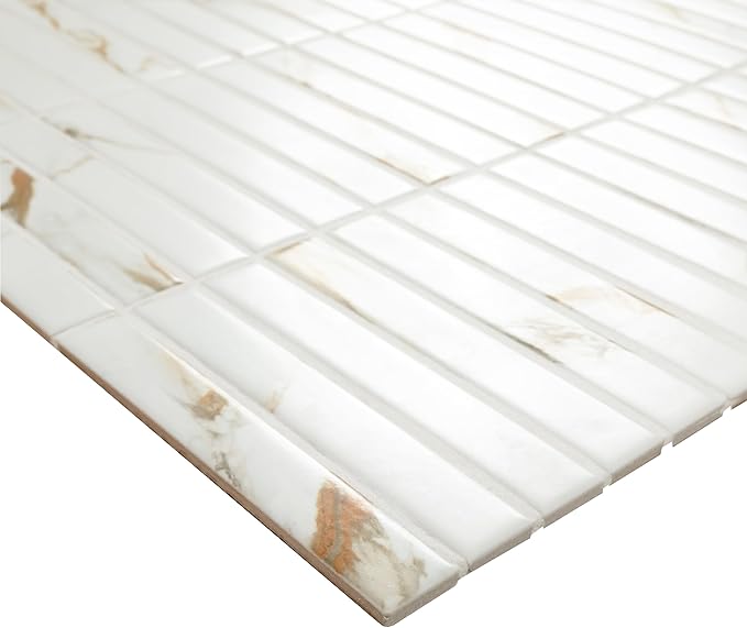 MSI Calacatta Gold Stack Pattern 12 in. x 12 in. Matte Porcelain Mosaic Tile – Floor & Wall Use for Bathrooms, Backsplashes, Showers, and Accent Walls