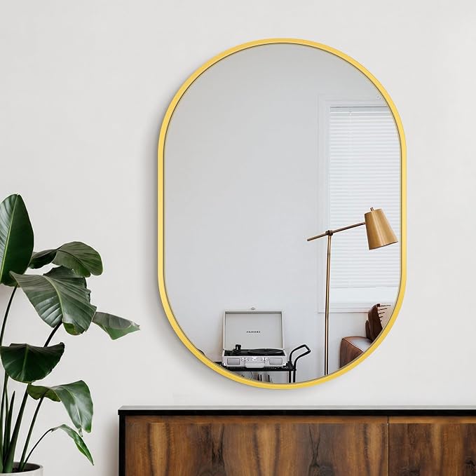 40x28 Gold Oval Bathroom Mirror for Over Sink, Aluminum Frame | HD Reflection No Distortion, Aluminum Frame, Mounting Hardware for Vertical or Horizontal Mount