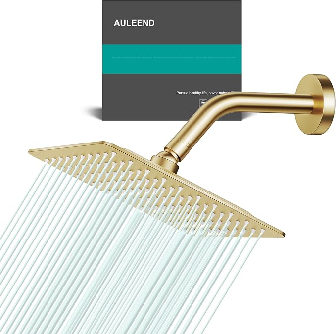 Square Rain Shower Head, High Flow Stainless Steel,Work with any decorative style，All Metal Rainfall Shower Head (Brushed Gold, 8)