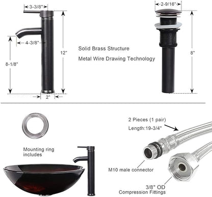 eclife 72" Modern Bathroom Vanity Sink Combo Freestanding Cabinet with Small Side Cabinet, Brown Round Glass Vessel Sink, Water Save Faucet, Drain (White+A09)