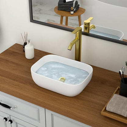 Logmey 18 Inch Bathroom Sink 18x14 Countertop Vessel Sink Rectangular Large Porcelain Ceramic White Bathroom Sink Modern Above Counter Vanity Sink Bowl