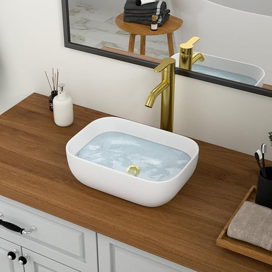 Logmey 18 Inch Bathroom Sink 18x14 Countertop Vessel Sink Rectangular Large Porcelain Ceramic White Bathroom Sink Modern Above Counter Vanity Sink Bowl