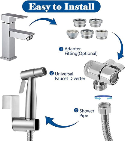 Bidet Toilet Sprayer, Sink Faucet Hose Attachment, Non-Leakage Stainless Steel Brushed Toilet Cleaner Wall for Women Washing, Baby Diaper Cleaner