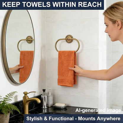 Antique Brass 4-Piece Bathroom Hardware Set Adjustable Towel Bar 13-24" | Vintage Gold Towel Bar, Oval Towel Ring, Toilet Paper Holder, Robe Hook, Towel Racks for Bathroom Wall Mounted Accessories