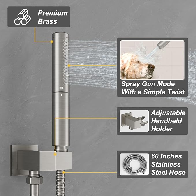 12 Inch Rainfall Shower System Rain Shower Head Combo Shower Faucet Fixture | Shower Head and Handle Set Wall Mounted Shower Mixer Kit Valve Nickel