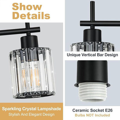 Black 3-Light Crystal Bathroom Vanity Light Fixtures, Round | Vanity Lights for Bathroom, Modern Bathroom Lighting Fixtures over Mirror (Bulbs Not Included, E26)