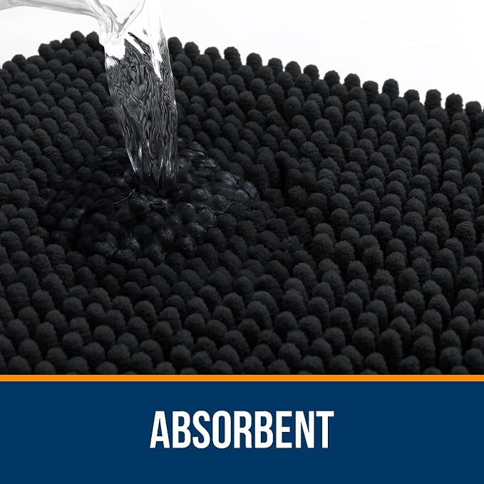 OLANLY Bathroom Runner Rugs 59x24, Extra Soft Absorbent Chenille Bath Rugs | Black, Quick-Drying Rubber Backing, Machine Washable Long Bath Mat for Bathroom Floor, Tub and Shower, Home Decor Accessories