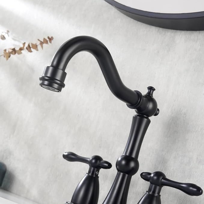 Matte Black Antique Bathroom Sink Faucet, Stainless Steel 4 inch Centerset Vanity Faucet with Drain and Supply Hose, Black Sink Faucet Bathroom 2 Hole