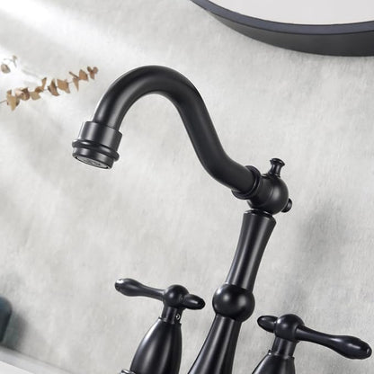 Matte Black Antique Bathroom Sink Faucet, Stainless Steel 4 inch Centerset Vanity Faucet with Drain and Supply Hose, Black Sink Faucet Bathroom 2 Hole